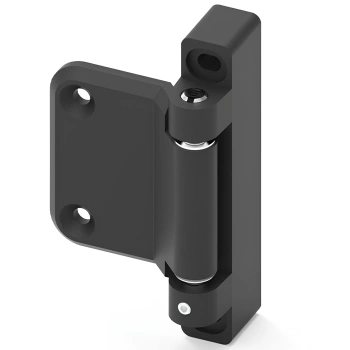 Zawias płaski narożny z łożyskiem Delrin 50x100 mm, lakier czarny, prawy, ZnAl