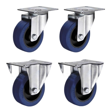 Zestaw 2+2 koła stałe/obrotowe do 150kg miękka guma 100mm płyta