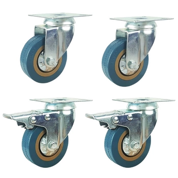Zestaw 2+2 koła skrętne do 55kg PVC 100mm płyta niebieski bieżnik 