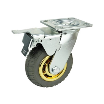 Koło skrętne do 180kg guma 100mm płyta szary bieżnik hamulec