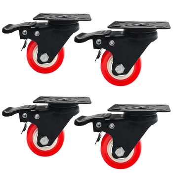 Zestaw 4 kół skrętne do 40kg PVC 50mm płyta czerwony bieżnik hamulec